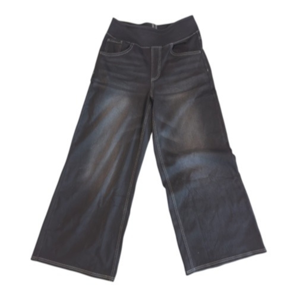 Halara Womens Black Wide Leg Denim Look Stretch Pants Petite Medium High Rise
